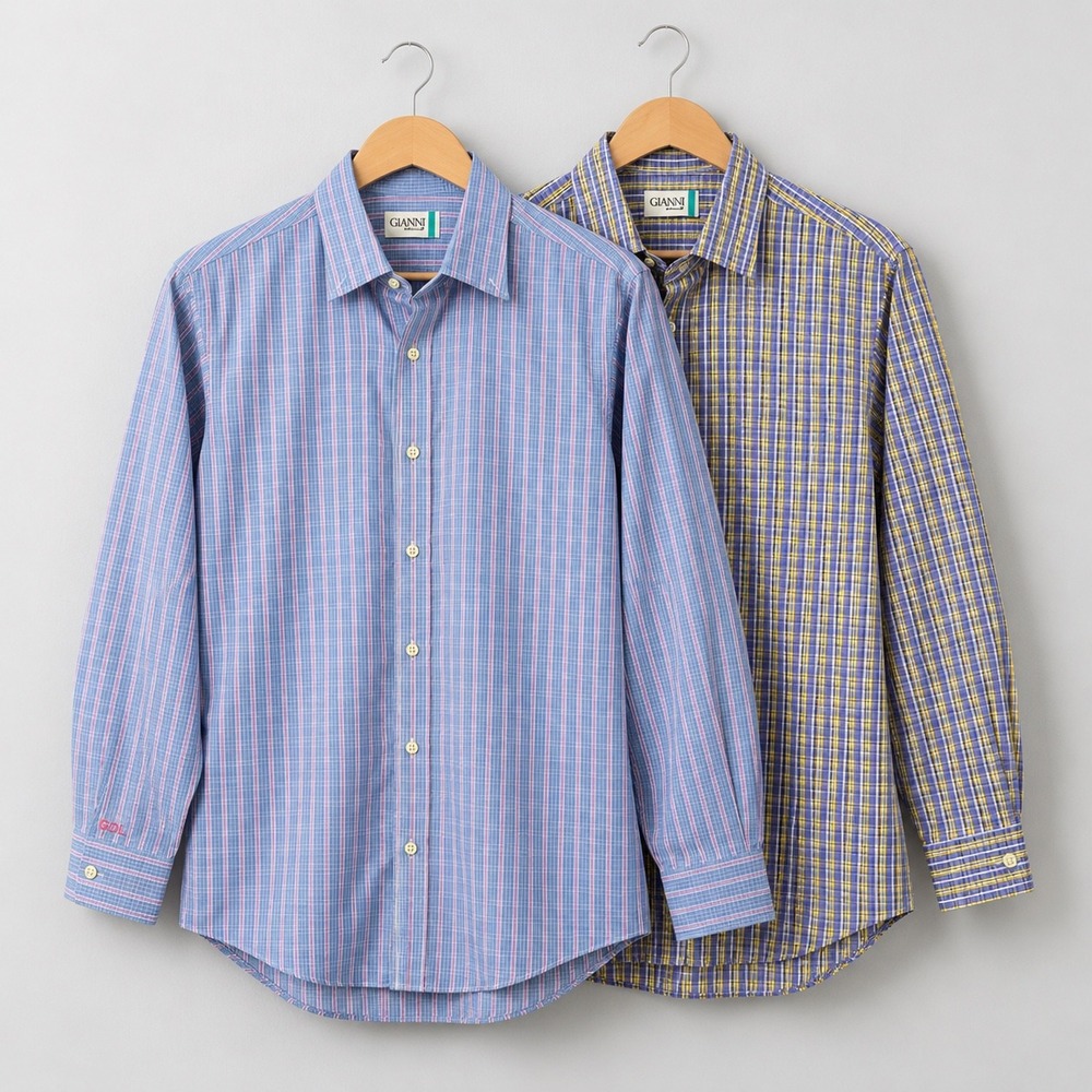 Bundle Gianni Disegnatore Mens Button Down Shirt Bundle Plaid Striped Blue XL